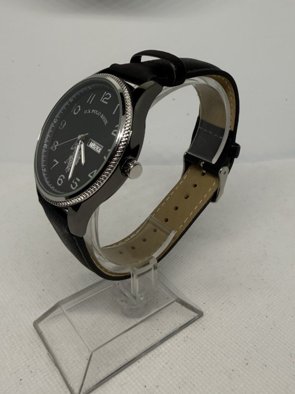 U.S. Polo Assn. Classic USC50702WM Mens Black Dial Day Date Leather Watch - Picture 3 of 12